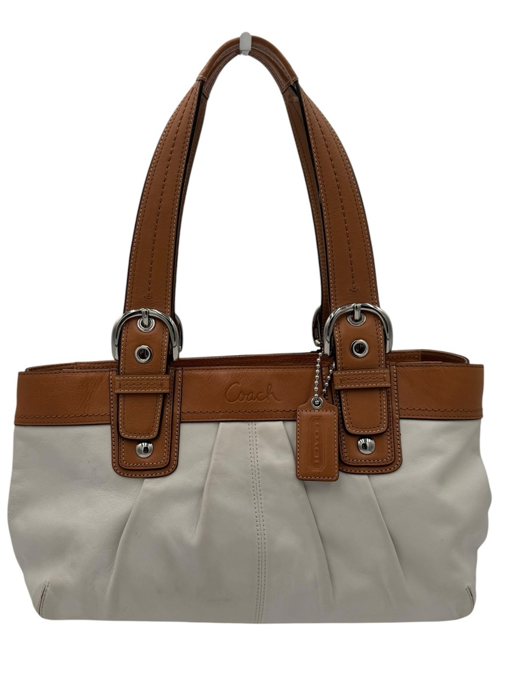 Coach Soho Large Pleated Leather Tote Bag F13732 Ivory Camel